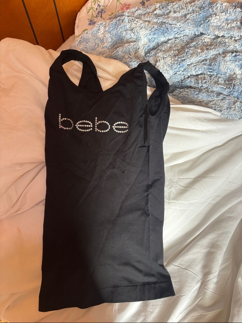 bebe Black Tank with Rhinestone Logo